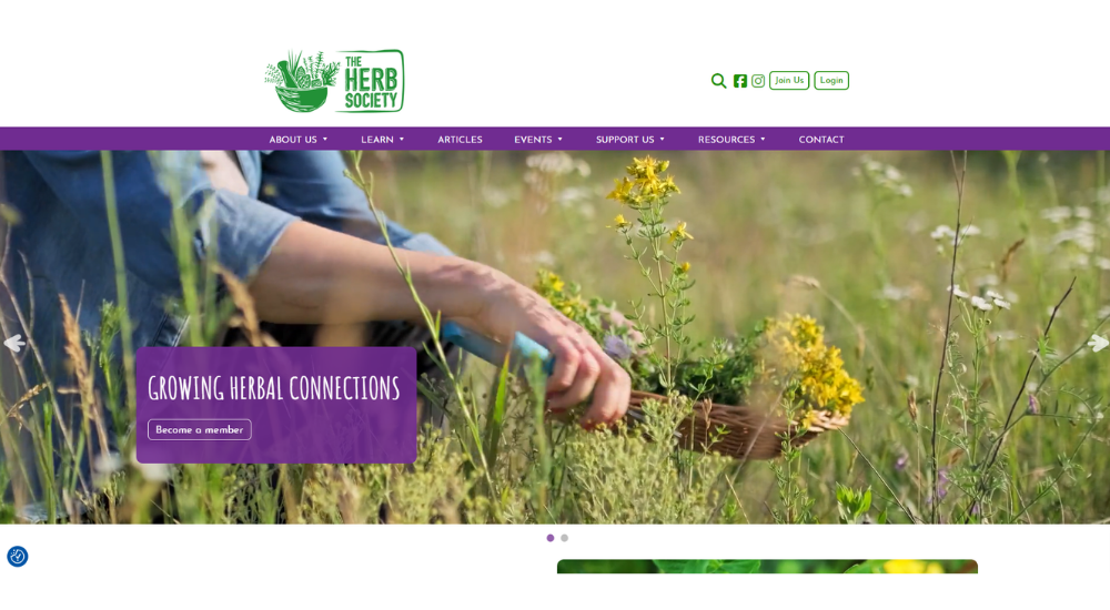 Charity web design screenshot for the Herb Society